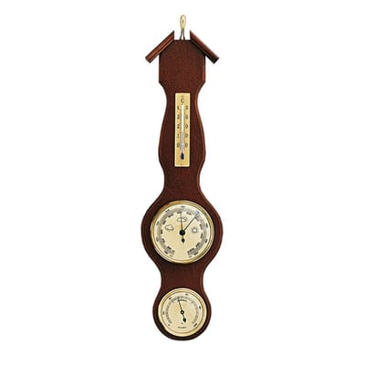 SELVA weerstation, notenhouten kast, met thermometer, hygrometer en barometerdisplay, nauwkeurige mechanica, ideaal voor thuisgebruik