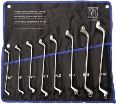 SW-Stahl 01508L dubbele ringsleutelset 6-22 mm, 8-delig, diep gebogen I ringsleutel I dubbele sleutelset I ringsleutelset gebogen