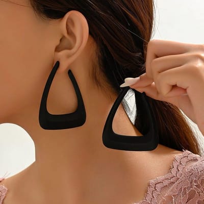 Boucles d'Oreilles Créoles Géométriques Irrégulières Exagérées Mode Simples Polyvalentes Parfaites pour les Femmes Quotidien Fêtes Rendez-vous Boucles d'Oreilles black
