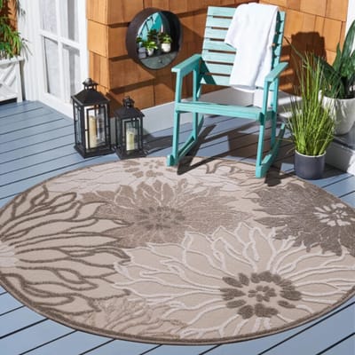 Muratap Binnen en buiten rond vloerkleed floral outdoor laagpolig tapijt 120 cm rond