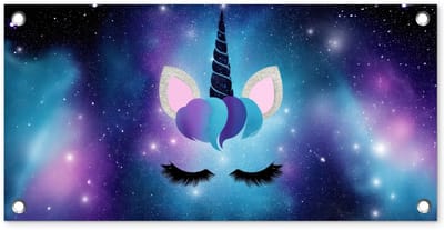Tuinposter 60x30 cm - Tuindecoratie Eenhoorn - Sterren - Magisch - Blauw - Poster voor in de tuin - Buiten decoratie - Schutting tuinschilderij - Tuindoek muurdecoratie - Wanddecoratie balkondoek