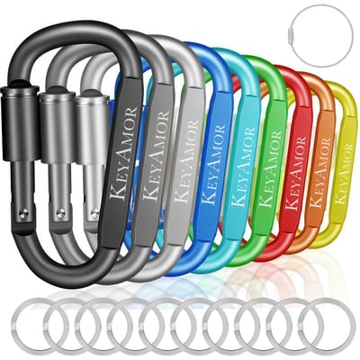 6 Stuks 78mm Karabijnhaken met Schroefsluiting Sleutelringen - Zwarte Musketonhaak - Musketon D-vorm Carabiner met Staaldraad - Grote Karabijn haak - Karabijnsluitingen en ringetjes - Aluminium Carabijnhaak - Carabijn Sleutelhangers