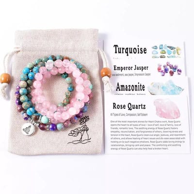 108 Mala Ketting / armband rozenkwarts / turkoois / emperor jasper keizer jaspis - natuursteen - Boeddha - Yoga - Meditatie - Buddha - Gebedssnoer - Kralenketting - edelsteen kralen - Sparkolia