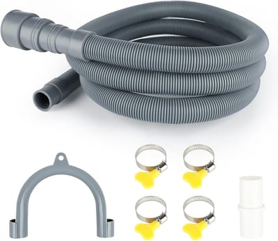 2 m Afvoerslang voor Wasmachine - Universele Afvoer voor Vaatwasser - Flexibele Wasmachine Afvoerslang - Inclusief 1 U-Arch Houder - 4 Slangklemmen