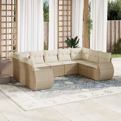 vidaXL - 9-delige - Loungeset - met - kussens - poly - rattan - beige