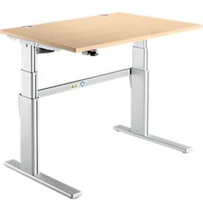 Comfortabele tafel, elektrisch in hoogte verstelbaar, rechthoekig, C-poot, B 1200 x D 800 x H 655-1305 mm, ahorn/blank aluminium RAL 9006