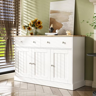KOMHTOM Dressoir Woonkamer kast met gegraveerde textuur Push-to-open mechanisme Wit