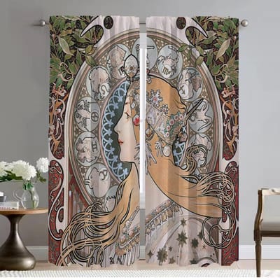 Gordijnen voor Huisinterieur voor Camera Mucha Raamgordijn voor Kamer 2 Panelen Shades Halloween Decoratie Scheidingswand Woonkamer Keuken W50xH70cmx2pcs-CL black
