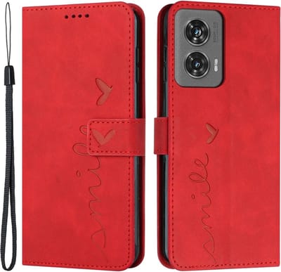 Coverup Hoesje - Geschikt voor Motorola Edge 50 Fusion Hoesje - Coverup Smile Book Case - Rood