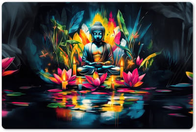 Placemats 45x30 cm - Placemat kunststof - 1 stuk - Kaarsen - Bloemen - Buddha - Water - Borden onderleggers - Decoratie voor op tafel - Keuken tafeldecoratie accessoires - Vinyl onderlegger - Tafelversiering