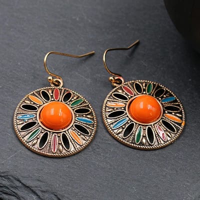 2-delige Damesmode Boheemse Stijl Kleurrijke Schijf Oorbellen Sieraden Accessoires Geschikt voor Date, Feest, Festival Cadeaus-4535 Orange gray
