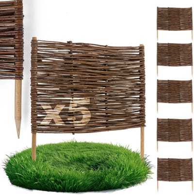 5 x BOGATECO bedrand van wilgenhout | 60 cm lang & 40 cm hoog | Houten schutting gazonrand | Wilgenhek insteekhekwerk