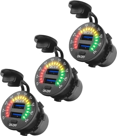 ProRide 12V USB Wandcontactdoos Inbouw - 2 USB Poorten - Schakelaar - Voltmeter - QC3.0 - - Voor Auto Boot en Camper - 3 stuks