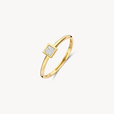 Blush gouden ring 1274YZI/52 | 14k geel goud zirkonia gladomzetting | elegante dames sieraden ring met stenen design