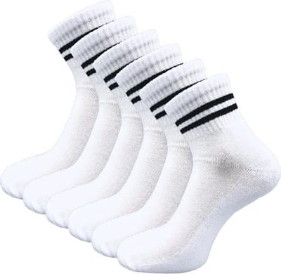 6 paar Quarter Sneakersokken - SQOTTON - Wit-Zwart Gestreept - Maat 35-38