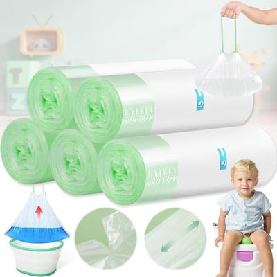Wegwerppotten voor kinderen, 5 rollen met 100 stuks, ideaal voor potjestraining en zindelijkheidstraining, wit en praktisch