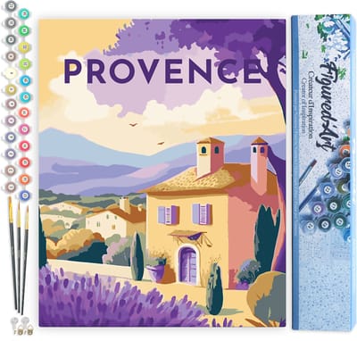 Figured'Art Schilderen op Nummer Volwassenen canvas Reisposter Provence- Handwerk acrylverf Kit DIY Compleet - 40x50cm zonder frame
