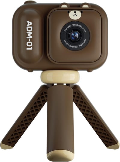 KZQ Bruine Beer Camera - Digitale Kindercamera Met Standaard En Sd Kaart - 1080P 48MP Met 2 4 Inch Ips Scherm Dubbele Lenzen En Ingebouwde Batterij - Cadeau Voor 3 Tot 12 Jaar - Bruine Beer