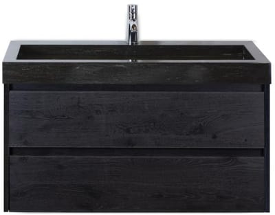 Dante Badmeubelset 100 cm - Black Oak - Wastafel Hardsteen Wit Lucca