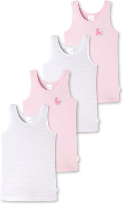 Schiesser Meisjes onderhemd 4 pack Kids Girls fijnrib Organic Cotton