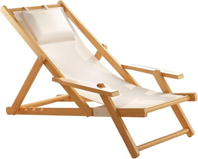 Klapstoel Bamboe - Draagbare Stoel - Ontspannen Buiten - 4 standen rugleuning - 145 x 65 x 13 cm - Off-white