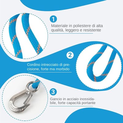 Schommel Touw - Hangmat Bevestiging - Buiten Spelen - Roestvrijstalen Haken - 120 cm - Blauw