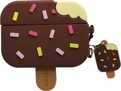 IJsje / Icecream Siliconen Case voor Apple AirPods Pro en Pro 2 – Schokabsorberende Beschermhoes met Clip – Val- en Krasbestendig – Zacht Silicone Hoesje – Ondersteunt Draadloos Opladen – Perfecte Pasvorm – Stijlvol en Duurzaam – Chocolade Bruin