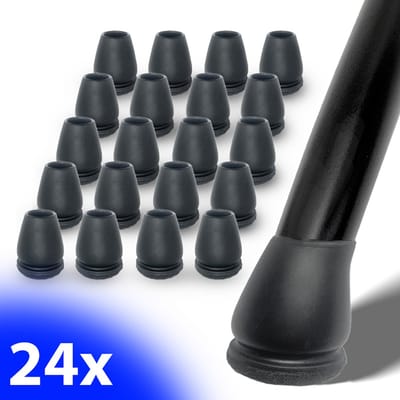 FSW-Products - 24x Flexibele Stoelpootdoppen met Zwart Vilt - Voor Schuine Stoelpoten 14-20mm - Anti-Kras & Geluidsdempend - Stoelpoot Beschermers voor Houten & Tegelvloeren - Vloerbescherming