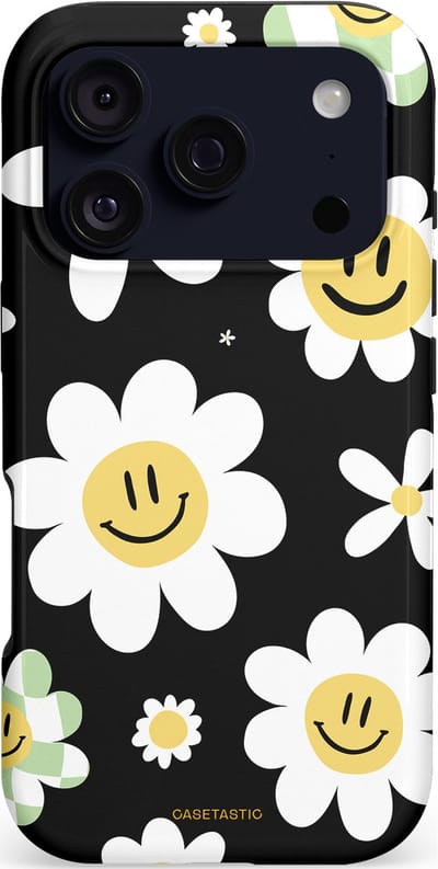 Casetastic hoesje geschikt voor Apple iPhone 17 Pro - MagSafe - Dubbellaagse bescherming - Vrolijke Madeliefjes - Fashion Case - Zwart Wit Geel