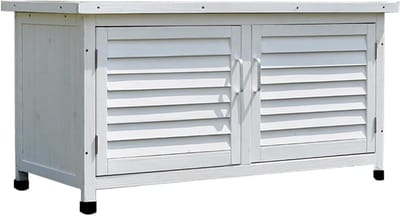 Opbergkast Buiten - Tuinkast Hout - Tuinspullen Opbergen - Massief Houten Constructie - 98 x 90 x 13 cm - Wit