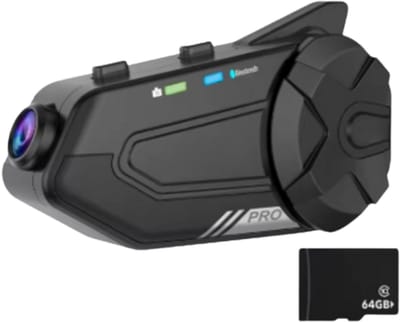 Motorhelm Intercom Met 1080P Full HD Dashcam - Bluetooth Headset - Tot 1000M Bereik - WiFi App DVR Bediening - 64GB Opslag - Noise Cancelling - Voice Control - Waterdicht - FM Radio - 1500mAh Batterij - Ideaal Voor Toerritten En Groepscommunicatie