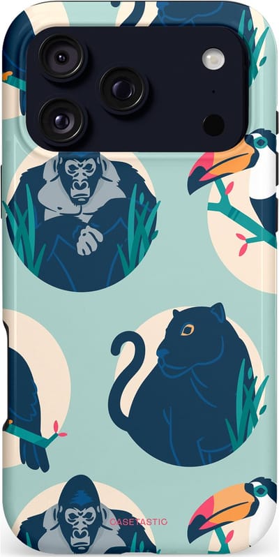 Casetastic hoesje geschikt voor Apple iPhone 17 Pro Max - MagSafe - Dubbellaagse bescherming - Wilde Dieren Mix - Fashion Case - Donkerblauw Mintgroen Crème