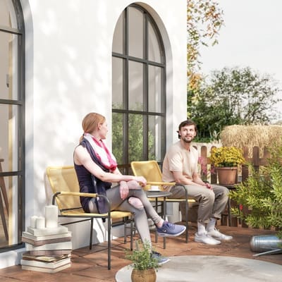 Wishdor - 3-Delige Rotan Bistroset - 2 Tuinstoelen En Ronde Bijzettafel - Stalen Frame - Geel - Stoel 54 X 66 X 76 Cm - Tafel Ø50 X 48 Cm