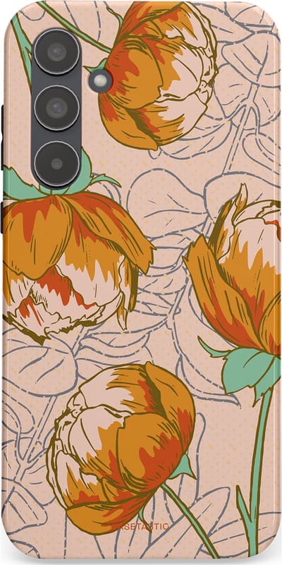 Casetastic hoesje geschikt voor Samsung Galaxy A55 - Dubbellaagse bescherming - Lente pioenroos - Fashion Case - Zand Zilver Okergeel Terracotta