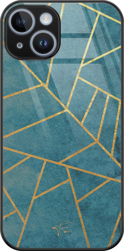 Hoesje geschikt voor iPhone 14 - Abstract blauw - Luxe Hard Case - Print - Blauw - Mooie Telefoonhoesjes