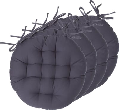Atmosphera Tuinstoelkussens - 4x - donkergrijs - katoen - 38 x 38 x 6.5 cm - wicker zitkussen rond