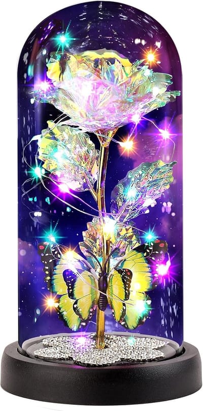 Eeuwige Roos - Glazen Bloem - Decoratie Huis - Met LED-licht - 21 cm Hoog - Rood