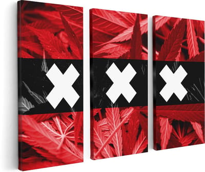 Artaza Canvas Schilderij Drieluik Amsterdamse Vlag Met Cannabis Achtergrond - 120x80 - Foto Op Canvas - Canvas Print