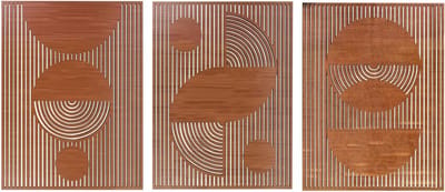 3 Stuks Geometrische Abstracte Houten Wanddecoratie, Modern Design met Metalen Haak, Vintage Bruin Minimalistisch voor Woonkamers, Slaapkamers en Kantoren