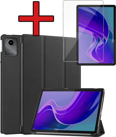 Hoesje - Geschikt voor Lenovo Tab M11 (11 inch) - Met Screenprotector - Hardcover Book Case - Trifold Bookcase Hoes - Hard Cover - Tablethoes - Zwart