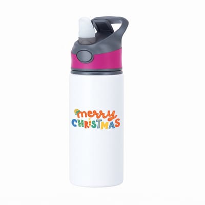 Hacebo® - Kerst merry christmas waterfles met rietje roze - Kerstmis - Kerst beker - winter - kerst - christmas - kerst cadeau - water fles - 650ML