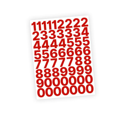 Cijfer stickers / Plaknummers - Stickervel Set - Rood - 3cm hoog - Geschikt voor binnen en buiten - Standaard lettertype - Glans