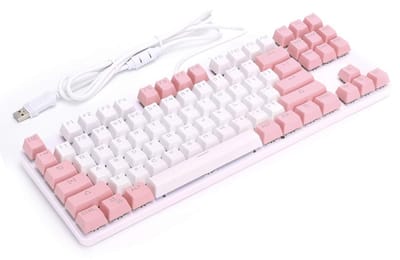 Dailygoody - Mechanisch gamingtoetsenbord - RGB LED verlichting - 87 toetsen - Wit en roze - Gaming toetsenbord - Plug en Play - Geschikt voor gamers ...