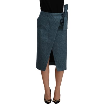 Koonhor Dames Blauwe Hoge Taille Lijnrechte Wikkelrok