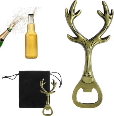 Set van Antler Flessenopeners met Zwarte Fluwelen Zak - Vintage Design voor Bier, Cadeau voor Feestjes en Bar Decoratie