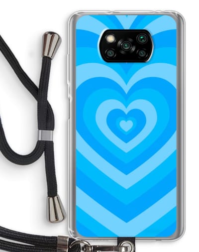 Case Company® - Hoesje met koord geschikt voor Poco X3 Pro hoesje met Koord - Hart Blauw - Telefoonhoesje met Zwart Koord - Bescherming aan alle Kanten en Over de Schermrand