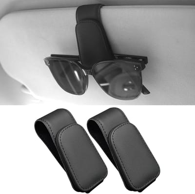 2-Pack Magnetische Auto Brilhouder van Kunstleer, Universele Zonnebril Klem voor Zonneklep, Krasbestendig & Stijlvol (Zwart)