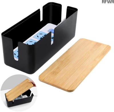 RFWR® Kabelmanagementbox met Bamboedeksel voor Kabels - Ruimtebesparende Opbergdoos voor Computer- en Oplaadkabels