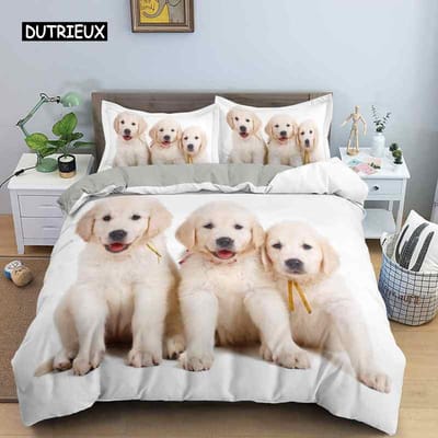 Mooie Dieren 3D Beddengoedsets Wit Dekbed Overtrek Set Dekbedovertrek Bedlinnen Kussensloop King Queen 200*220cm Maat Honden Huisdieren Hond 140x200cm 3pcs