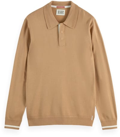 Scotch & Soda Ecovero Blend Knitted Long Sleeve Polo Tannin Maat: L | Longsleeves Outlet | Heren | Beige